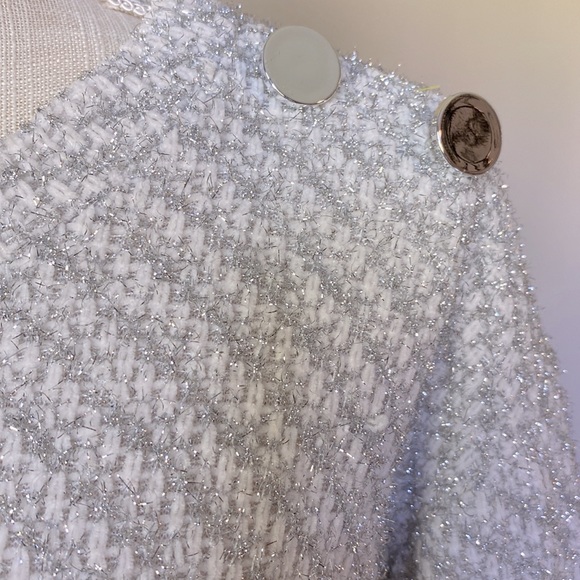 JohnPaulRichard women’s basket wave white silver shine sweater pullover size M - Picture 5 of 12